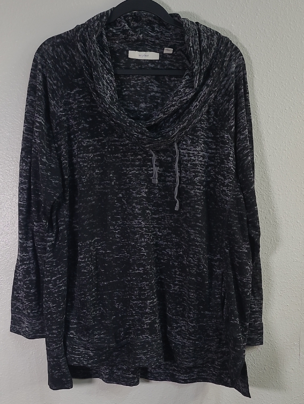 Sejour Black and Gray Marled Cowl Neck Top